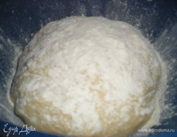 Убираем в мисочку,присыпаем мукой,закрываем полотенчиком и отправляем в холодильник на пару часов.Можно поступить как Галиюша и оставить в холодильнике на ночь.За это время тесто очень хорошо поднимется и из него можно будет ваять.