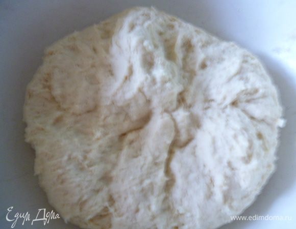 Замесить тесто.Оно должно быть мягким,отставать от стенок посуды и слегка липнуть к рукам.Тесто накрыть пленкой и убрать в холодильник минимум на 1час (можно и на ночь и на следующий день испечь).