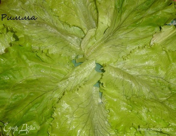 На блюдо разложить листья салата