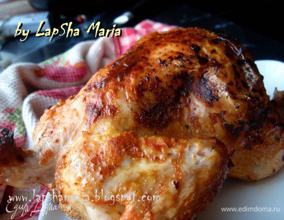 Через 10 минут запекания, цыплят нужно перевернуть и добавить немного водички на дно формы, чтобы йогурт не пригорал и получился вкусный соус. И за 10 минут до готовности курочку, можно ещё разок перевернуть. Приятного аппетита! 