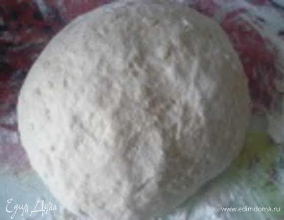Вымесить поднявшее тесто, затем его раскать или растянуть руками и выложить на противень. Накрыть салфеткой и оставить подходить еще на 30 минут. 
