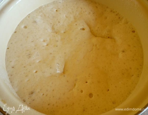 Опару накрыть полотенцем и поместить в тепло на 1-1,5 часа.