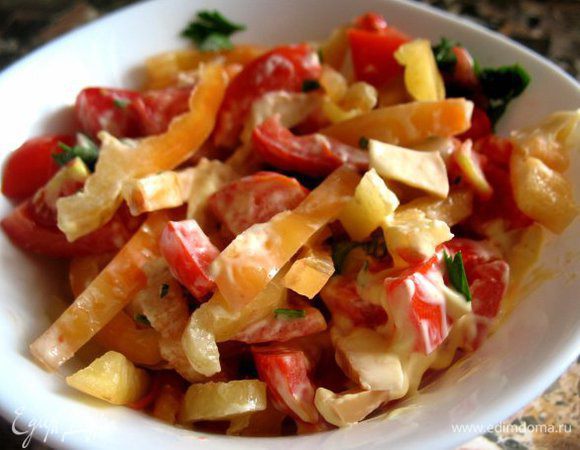 Сладкий болг.перец,помидор,сыр,чесн.,зелень,сырный соус!!!)