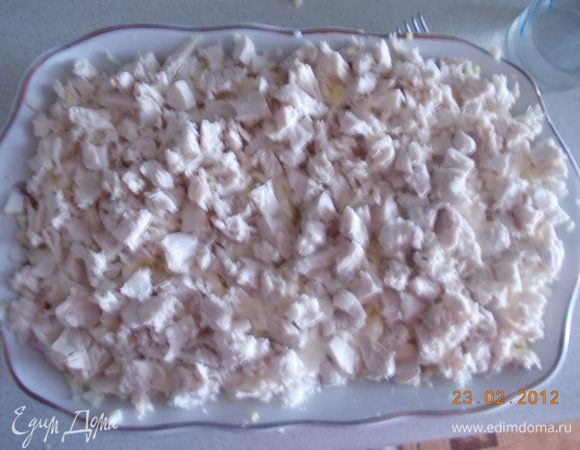 4-й слой делаем из порезанной грудки.