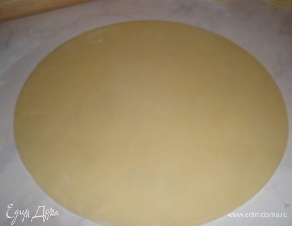 Основу уложить на противень, застеленный пергаментом, наколоть вилкой очень часто, а то вздыбится и поставить в разогретую духовку до 180 градусов на 10 минут. 