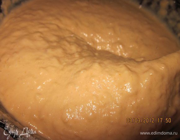 Смешать все ингредиенты для теста..Выложить тесто в форму,смазанную маслом,поставить в духовку,нагретую до 200*С,выпекать в течении 25-30 минут.Вот какое тесто по констистенции.