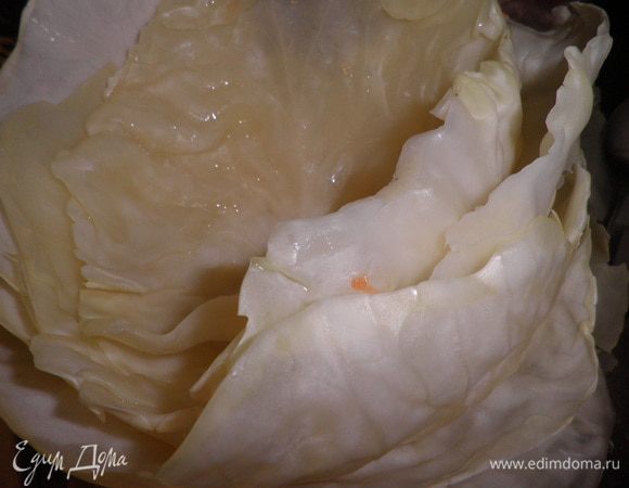 Кочан капусты отварить в кипящей подсоленной воде или разобрать на листья.