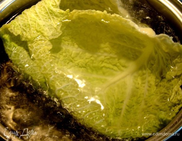 Отварить капустные листы в подсоленной воде около 10-15 минут.
