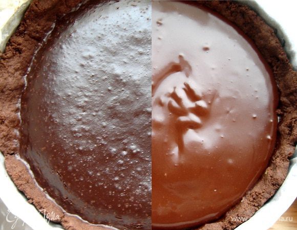 Для ганаша нагреть сливки, залить ими кусочки шоколада. Размешивать до полного растворения шоколада. Залить тарт ганашем. Украсить колотыми фисташками и убрать в холодильник на пару часов. За 20–30 минут до подачи вынуть тарт из холодильника. Приятного чаепития!