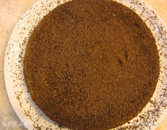 Смешайте абрикосовый джем с 4 столовыми ложками воды и доведите смесь в отдельной маленькой кастрюле до кипения на медленном огне. Кисточкой обильно смажьте корж получившимся сиропом. Остудите корж и посыпьте сверху шоколадом. Подавайте с жирной сметаной (лучше с домашней.