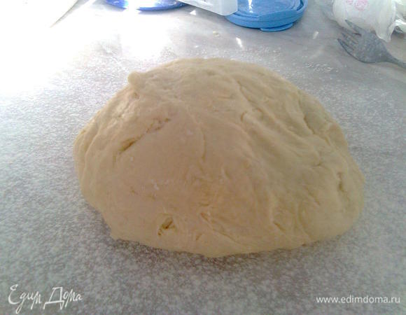 Тесто выложите на разделочную поверхность, вымесите мягкое эластичное тесто.