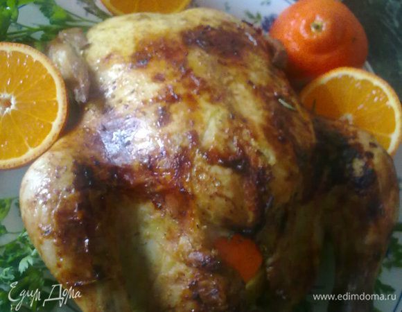 Украсить зеленью и мандаринами.