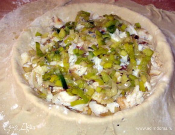 Затем слой лука порея.

