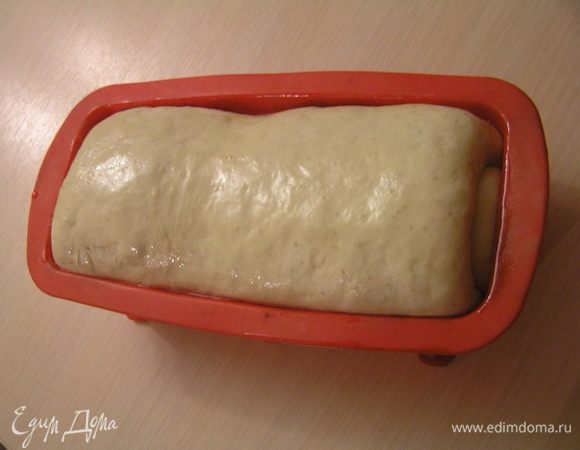 выложить в форму для выпечки, накрыть кухонным полотенцем, поставить в теплое место на 30-40 минут. 