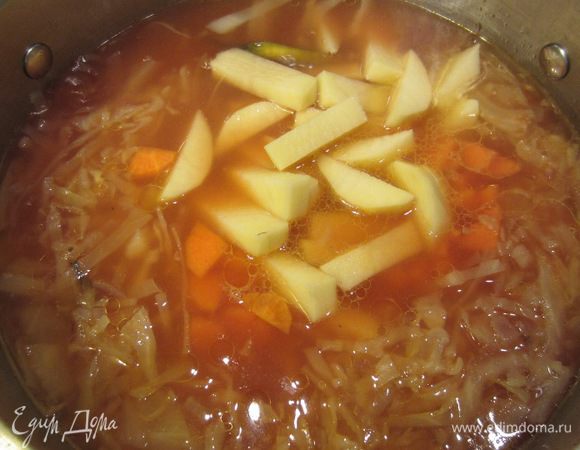 Перемешайте бульон и слегка посолите.