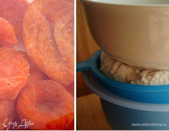 На ночь замочить курагу в воде.Творог переложить в сито под гнёт.Отжатого творога должно остаться 500 гр.Перед приготовлением курагу проварить на медленном огне около 30 минут в двух стаканах чистой воды.