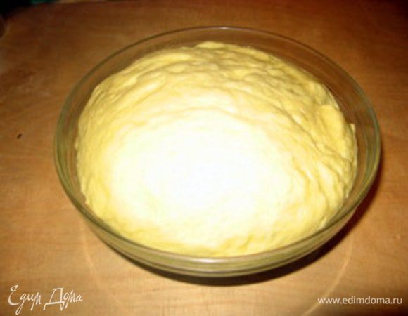 Обмазать тесто оливковым маслом, пометить в большую миску и поставить в тёплое место, накрыв влажным кухонным полотенцем, пока тесто не поднимется (около 2 часов). Тесто должно увеличить объём в два раза.