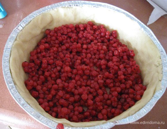 Ягоды выложить на тесто и разровнять.  
