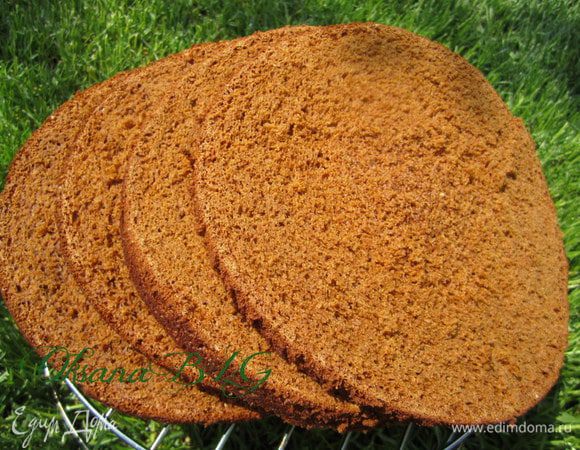 Хорошо охладите, затем нарежьте на необходимое количество коржей.