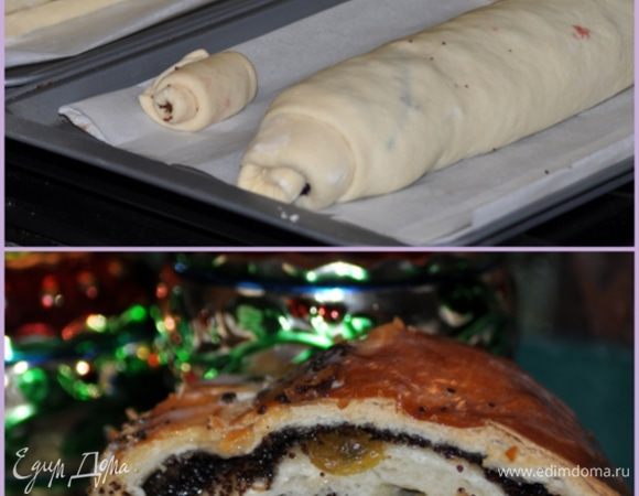 Готовый рулет охладить слегка.
Украсить готовой глазурью.
Для глазури-В посуде смешать сах. пудру,белок и лимон. сок, добавить воды.Все тщательно перемешать до мягкого состояния.

