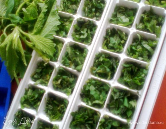 Утрамбовываем в каждую ячейку зелень с помощью пальца.