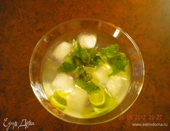 Все очень просто: в бокал выжимаем сок лайма, добавляем листики мяты, наливаем Мартини и добавляем лед. Все готово!