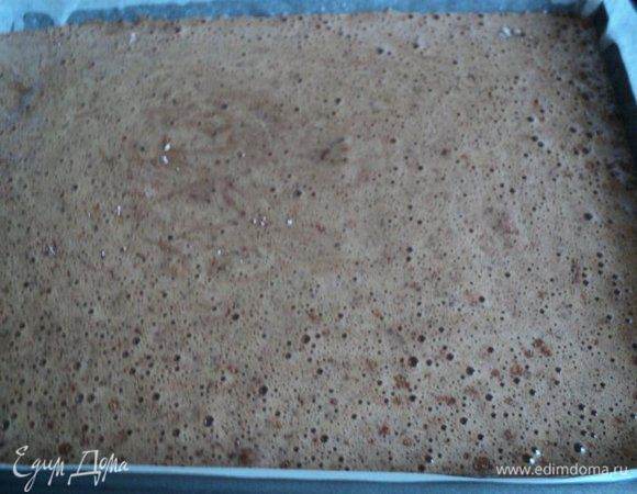 Вылить смесь на противень, застеленный бумагой для выпечки и смазанной маслом.