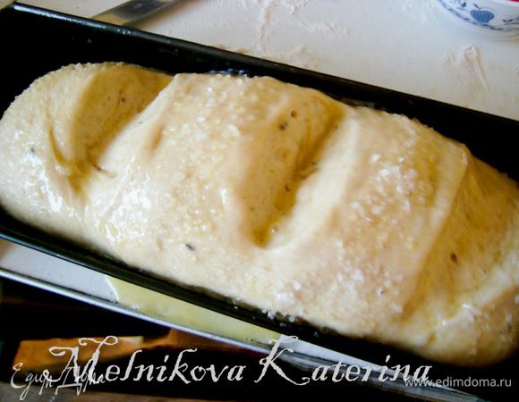 Накрыть тканью и поставить в теплое и укромное место на 30-40 минут для подъема. Смазать желтком и присыпать крупной морской солью. 