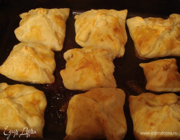 на смазанные противень выкладываем пирожки, поливаем опять же яйцом и оставляем на 20-30мин в духовке (180гр)