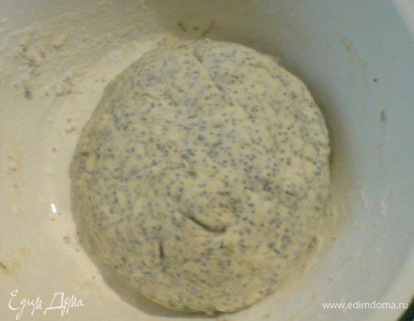 Смешать в миске муку,соль,мак и тимьян.Дрожжи растворить в 1/3 части воды,добавить к мучной смеси.Влить масло,замесить тесто,вливая понемногу воду.Как всегда,вода может понадобиться не вся!Тесто должно быть мягким,но ни в коем случае не жидким!Накрыть пленкой или крышкой.Оставить подходить на 2-2,5 часа,чтобы оно увеличилось в 2 раза.