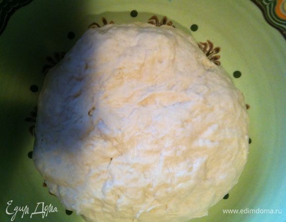  Насыпьте небольшое количество муки на тесто и уложите его в большую посудину. Накройте пищевой пленкой и отставьте в сторону на полчаса-час, пока оно не увеличится в размерах в два раза; идеально было бы поставить его во влажное, теплое, непродуваемое помещение. 