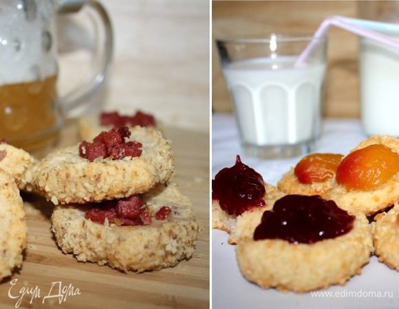 Переложить печенья на противень,выстеленный пергаментом и выпекать при t 180*С 15-20 минут(края печенья начнут подрумяниваться).Общее количество печений-около 50 шт.Приятного аппетита!