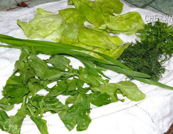 Всю зелень вымыть, обсушить на полотенце.