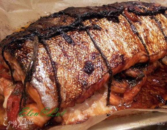 Все, рыбная бандероль готова.
Бечевку надо снять и рыбу порезать на порционные куски. Вкус у рыбы волшебный, угощайтесь!!!!!
Приятного аппетита!!!!!