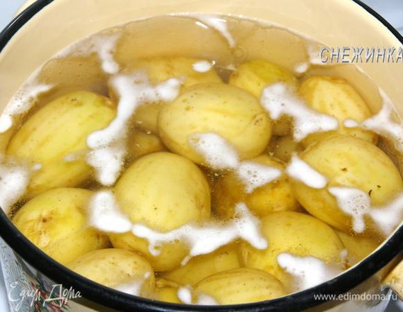 Молодой картофель чистим, ставим варить в подсоленную воду. Помните, что молодой картофель соли не боится!