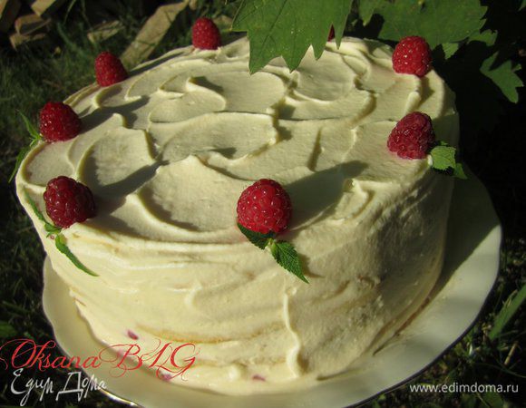 Украсить ягодами малины.