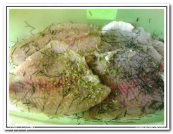 Филе морского языка промыть, обсушить бумажным полотенцем. Каждое филе посолить, поперчить. Выложить филе в посуду, посыпать измельченным укропом, цедрой лимона и сбрызнуть лимонным соком. Перемешать и оставить на 15 минут.