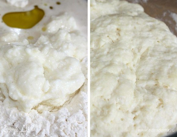 В миску просеять муку с солью.Добавить масло,кашу и дрожжи.Вымесить мягкое,не липнущее к рукам тесто.Прикрыть миску плёнкой или влажным полотенцем и убрать в тёплое место на 40-60 минут.