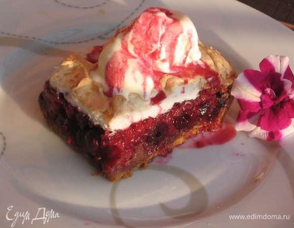 Подавать пирог можно либо с мороженым, либо с вишневым сиропом (сироп образуется во время удаления косточек, надо просто добавить в него сахар и перемешать). Приятного аппетита