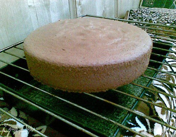 Для бисквита яйца взбить с сахаром в устойчивую пену (обычно миксером минут 10 )Готовность взбитых яиц проверяем так- лопаточкой провести по яичной массе- след не должен растекаться. И еще один секрет- яйца должны быть комнатной температуры! Муку с какао просеять,ввести в яичную массу, аккуратно перемешать до однородно сти, вылить в разъемную форму,застеленную пергаментом( у меня диаметром 24 см) Выпекаем при температуре 180гр.-30мин.Охлаждаем.