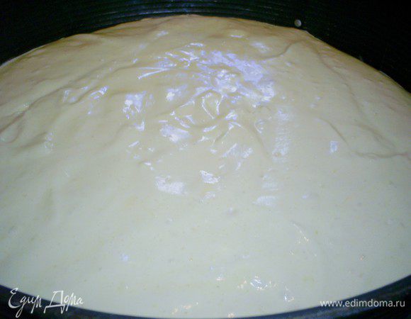 В оригинале рецепта предлагалось выпекать бисквит на противне 40*30см, а затем разрезать на три части. Но у меня такого противня нет, по-этому я обошлась круглой формой диаметром 25 см и разрезала готовый бисквит на три коржа. Дно формы застилаем бумагой и больше ничего ничем не смазываем! Выпекаем в прогретой духовке около 20 минут при 180 градусах.
Готовый бисквит разрезаем на три коржа и оставляем остывать.