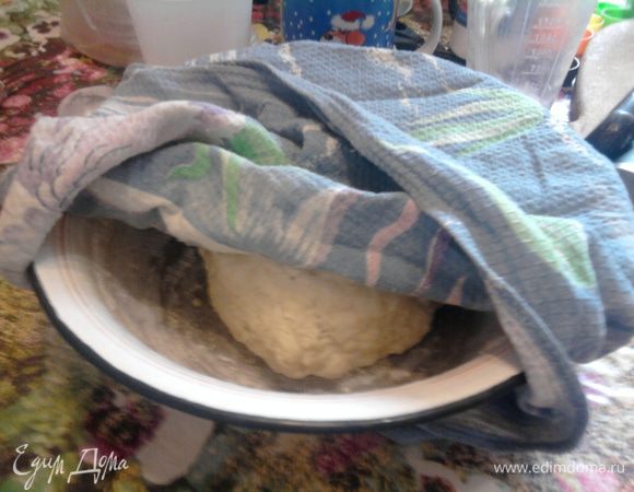 Поставить в теплое место и дать тесту подойти. (Я ждала минут 30)