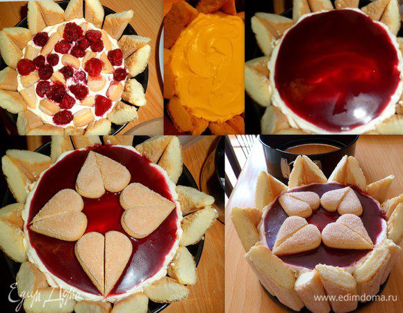 Затем снова слой крема и потом малина. Затем последний слой крема.