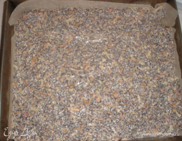 Выкладываем тесто в форму для запекания, застеленную пергаментом. Выпекаем в ранее разогретой духовке при темп. 180 гр. 50 минут.