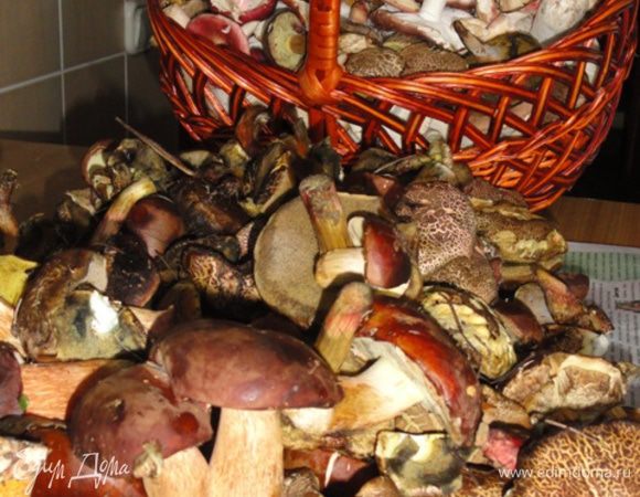 Перебираем, чистим, промываем, отвариваем грибы. Сливаем воду.