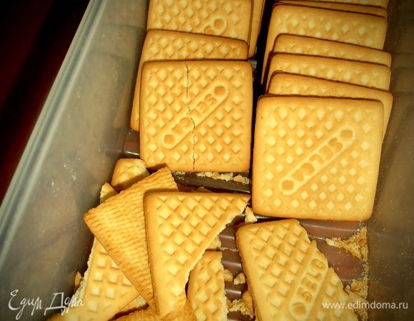 Печенье желательно брать рассыпчатое,чтобы удобно было поломать(можно перемолоть и в блендере,но быстро,чтобы остались кусочки для образа"жиринок"в колбасе!)