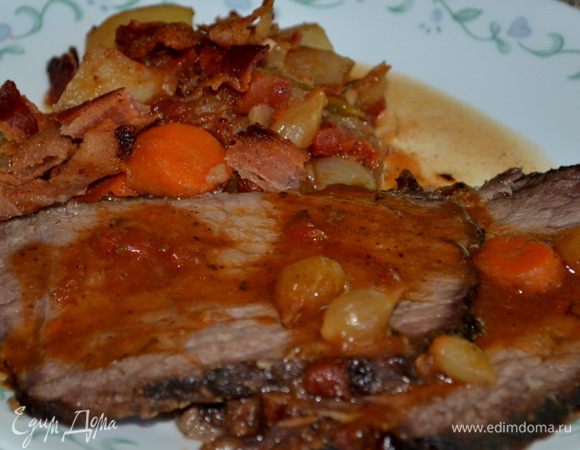 Подаем с овощами ,жидкостью и беконом. Приятного аппетита!