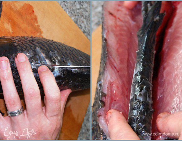 Сделать по спине глубокий продольный надрез с двух сторон от хребтовой кости. 