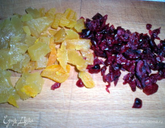 Если решили делать с начинкой, то именно на этом этапе ее и добавьте. Это могут быть любые сухофрукты. Предварительно вымойте их и нарежьте.