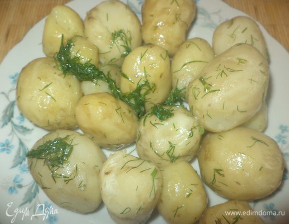 На гарнир помимо айвы  у меня была молодая картошечка,да да я не ошиблась- именно молодая,у которой шкурку нужно скоблить! У меня в  июле появился кусочек земли на даче,который нужно было обработать,а как говорит моя соседка-лучший способ обработать новый участок- посадить картошку!  Была сильная засуха и она как то совсем не росла, а тут в сентябре пошли дожди и она  начала расти и  в середине октября я собрала урожай,он конечно не велик,но на 2 ужина  хватит!